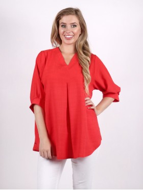 Fashion Blouse W/ V Neck & Buttoned Back (GET FREE NE065-216RD)